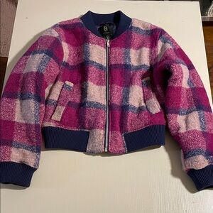 House of Harlow 1960 Pink and Blue Plaid Knit Jacket- Size Small